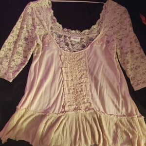 Free People Lacey Flowy Top Beige Pale Pink